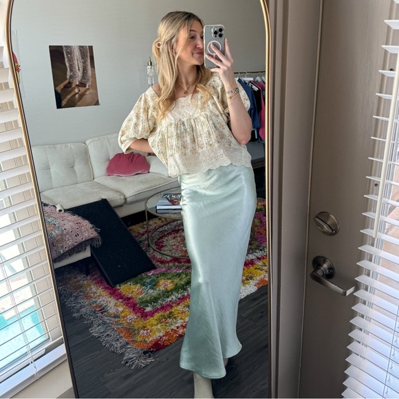 HYFVE Light Green Satin Maxi Skirt - Picture 1 of 4